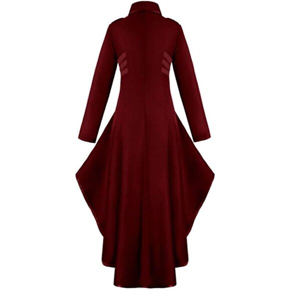 Steampunk Victorian Swallow Tail Long Trench Coat Jacket Red Cosplay Punk NWT - Picture 4 of 6